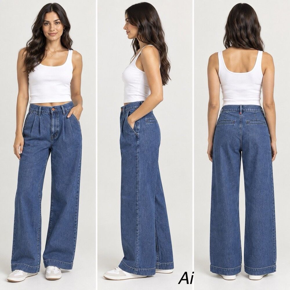Madewell Baggy Straight Leg Women’s Size 26 High-Rise Pleated Pants Blue Denim